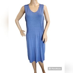 Habitat Ladies Medium Blue Black Striped Sleeveless Tank Dress With Pockets.